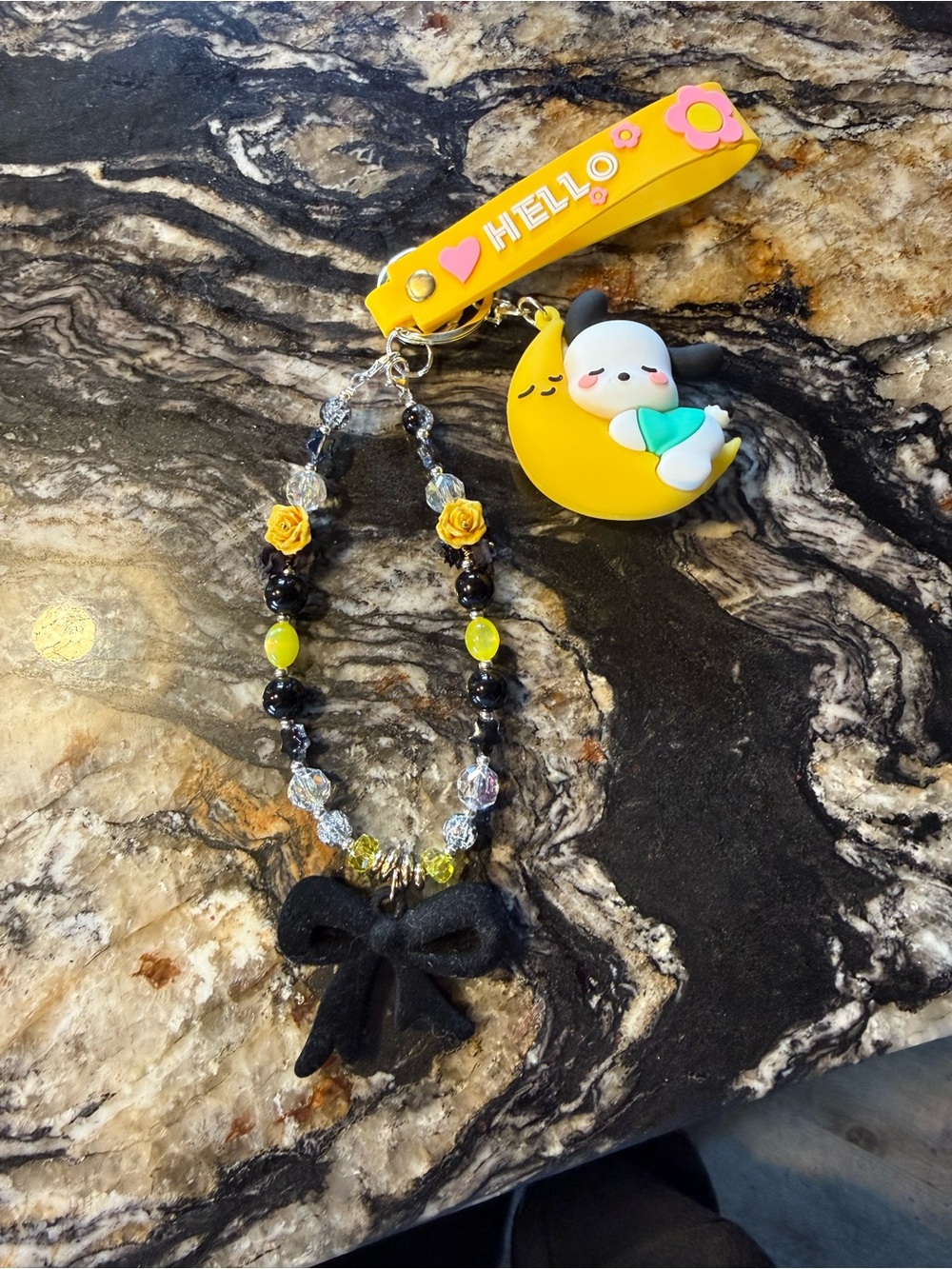Pochacco  Keychain Charm with Beaded Bow Accent